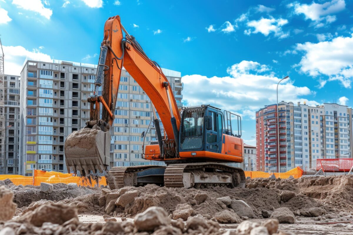 Large digger in commercial construction site